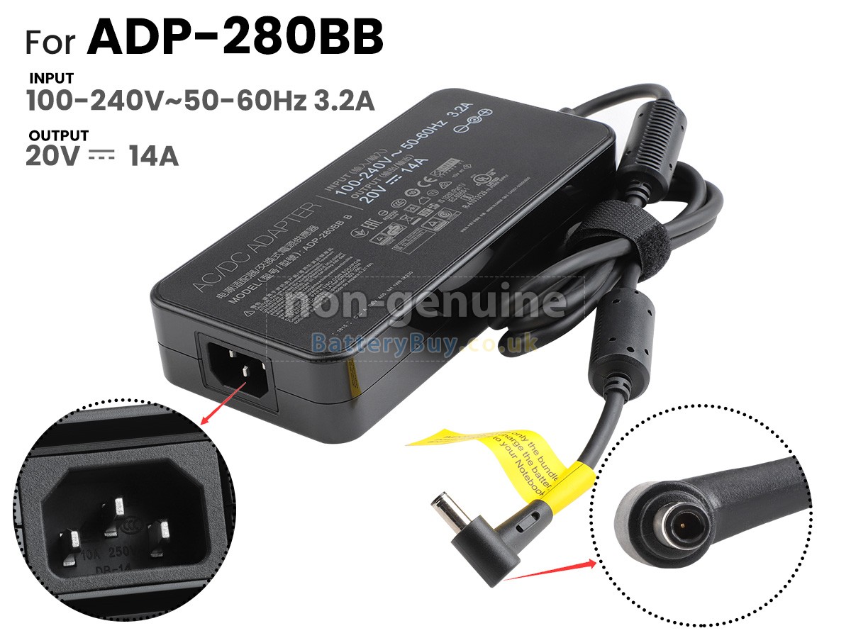 replacement adapter for Asus 20V 14A 280W 6.0*3.7MM