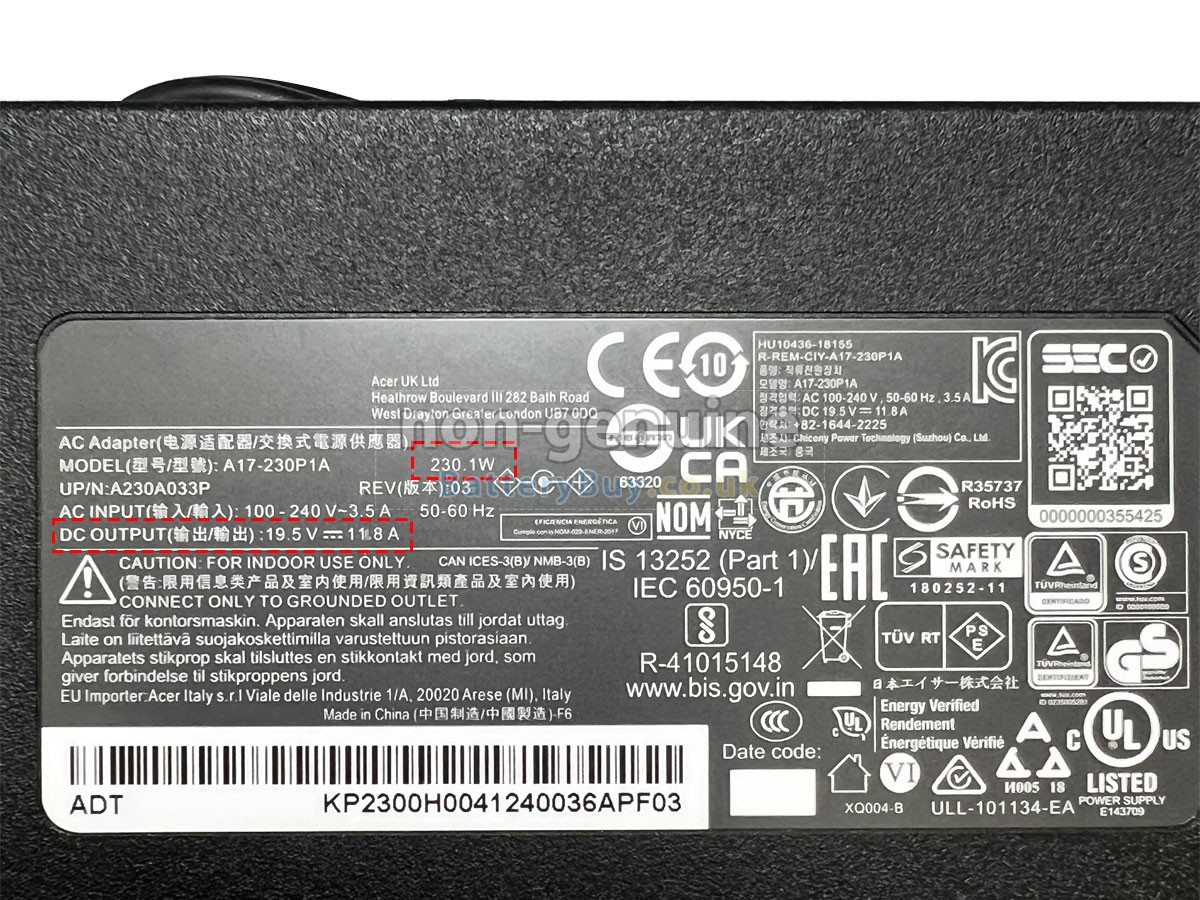 replacement adapter for Chicony A17-230P1A