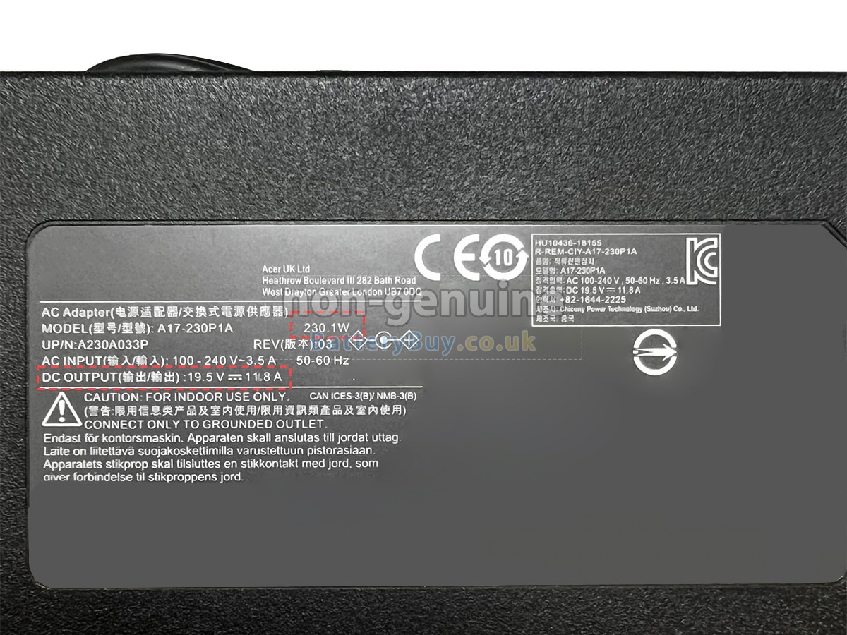 replacement adapter for Chicony A230A033P