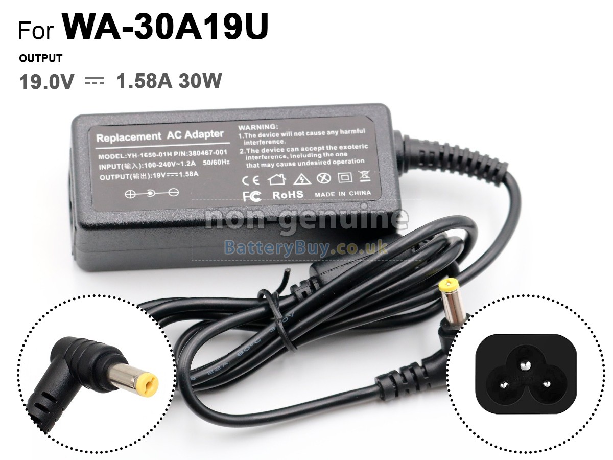 replacement adapter for Dell 30W 19V-1.58A 100-240V~1.2A 50/60HZ