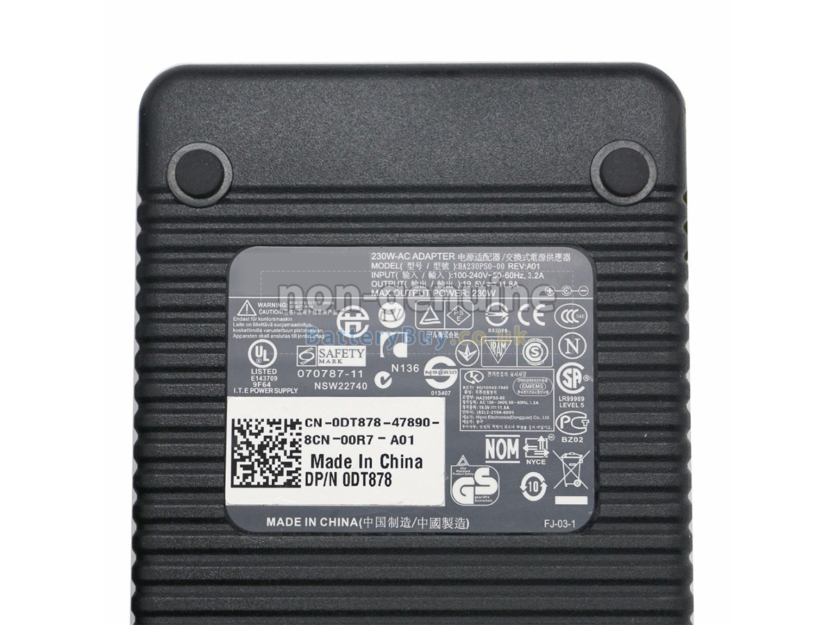 replacement adapter for Dell 230W 19.5V-11.8A 100-240V~3.2A 50/60HZ