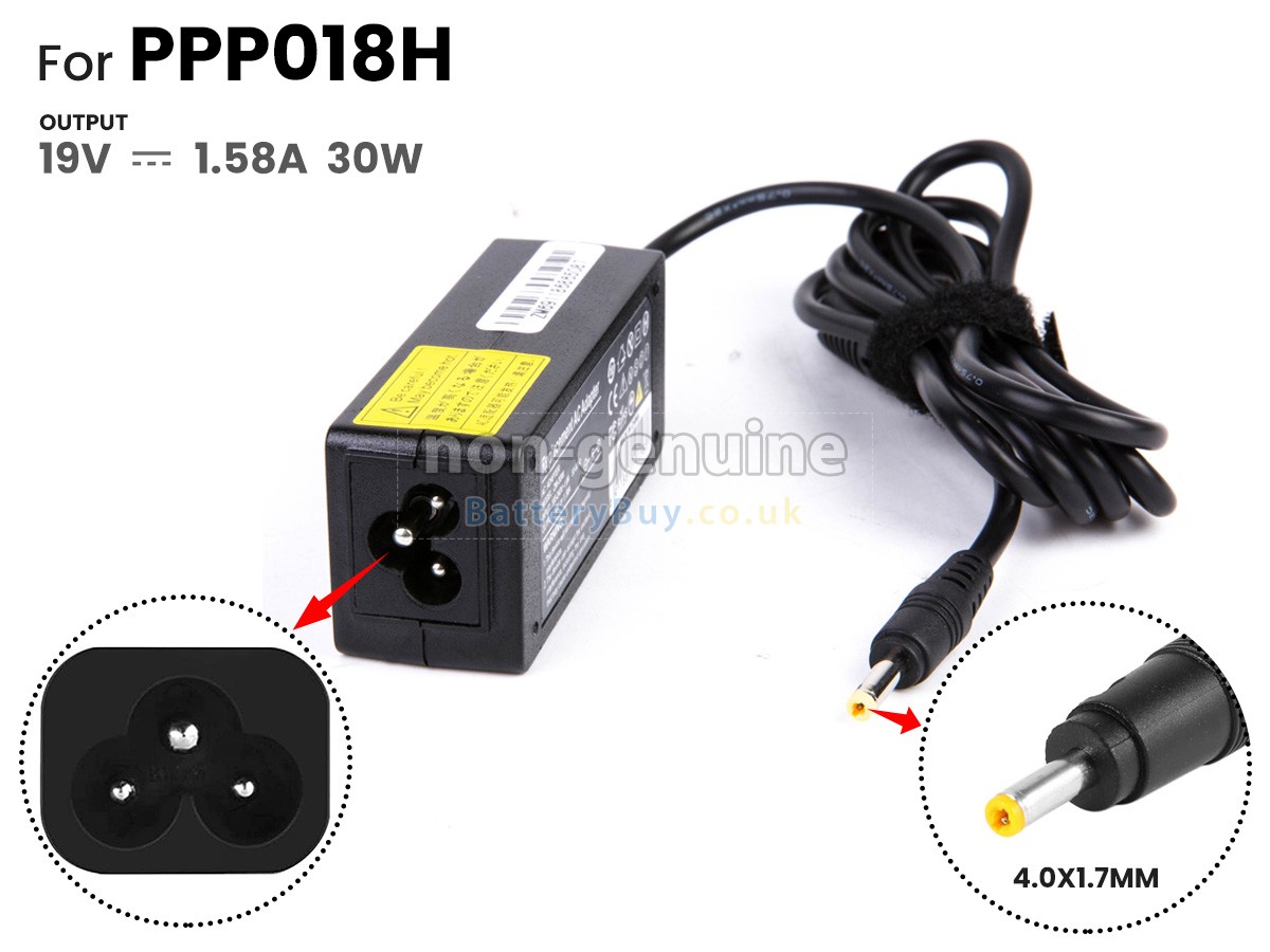 replacement adapter for HP 30W 19V-1.58A 100-240V~1.6A 50/60HZ