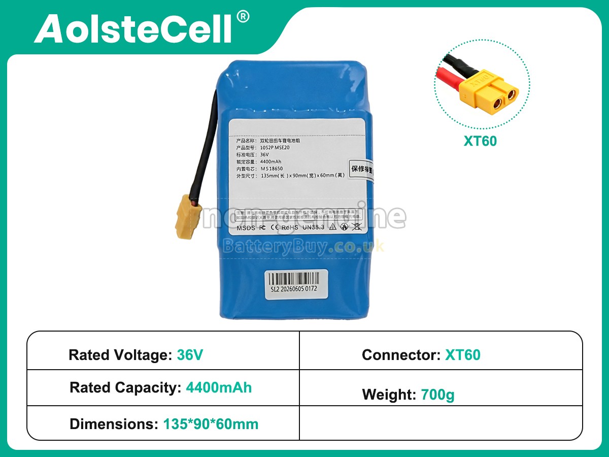 Replacement Battery for AolsteCell 10S2P MSE20 36V 4400MAH XT60